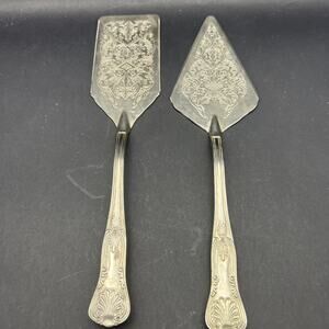 Kings Pattern? Silver-Tone Cake Lasagna Server & Pie Cake Knife Set Ornate VTG